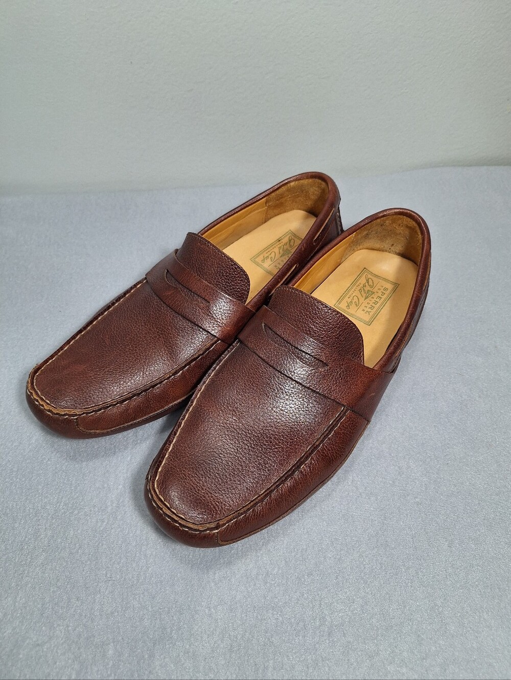 Sperry Top Sider Pebbled Brown Leather Gold Cup Boat Moccasin Loafers Mens 12